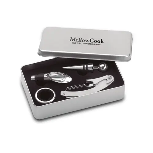 Set vino 4 pezzi in confezione di metallo