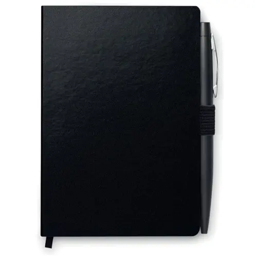 Block notes A6 con copertina rigida in PU e 72 fogli a righe e con penna abbinata refill blu