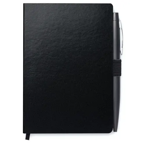 Block notes A6 con copertina rigida in PU e 72 fogli a righe e con penna abbinata refill blu
