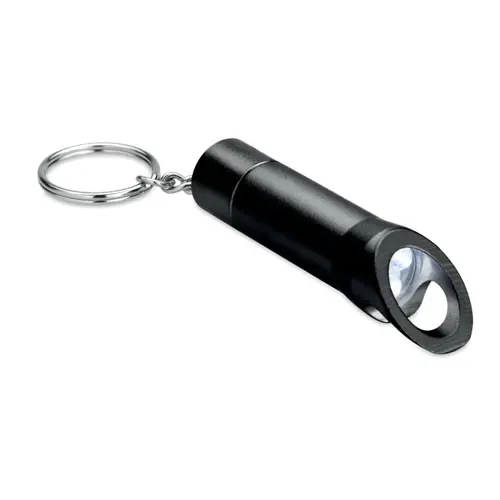 Portachiavi in metallo con torcia LED e apribottiglie
