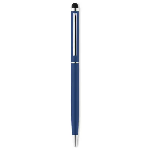 Penna a sfera in alluminio disponibile in vari colori con punta touch e meccanismo a rotazione e refill blu