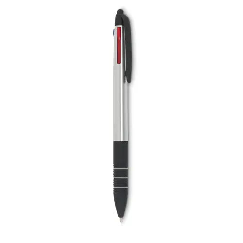 Penna a sfera in plastica multicolore con punta touch e tre refill nero rosso blu