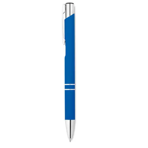 Penna a sfera con finitura gommata disponibile in vari colori con meccanismo a scatto e refill blu