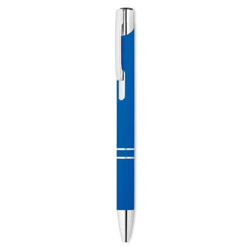 Penna a sfera con finitura gommata disponibile in vari colori con meccanismo a scatto e refill blu