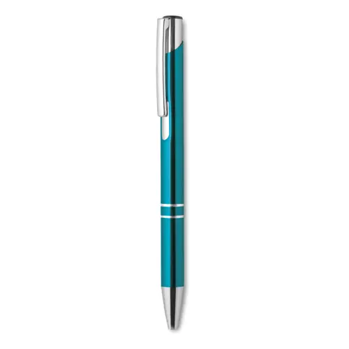 Penna a sfera in alluminio disponibile in vari colori e con meccanismo a scatto e refill blu