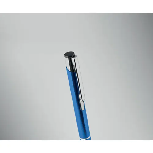 Penna a sfera in alluminio disponibile in vari colori e con meccanismo a scatto e refill blu