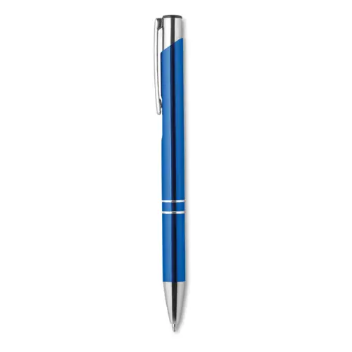 Penna a sfera in alluminio disponibile in vari colori e con meccanismo a scatto e refill blu