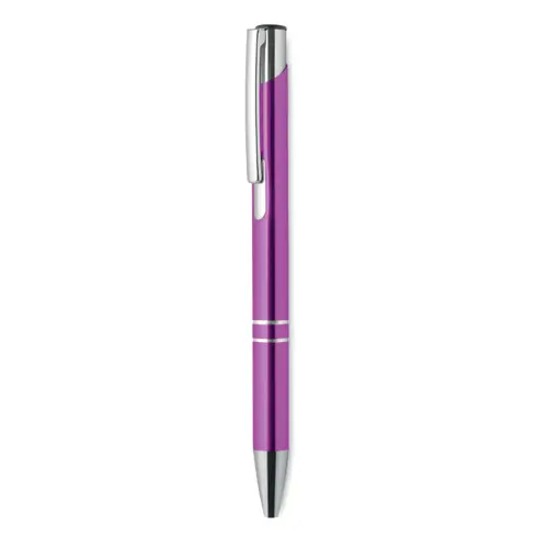 Penna a sfera in alluminio disponibile in vari colori e con meccanismo a scatto e refill blu