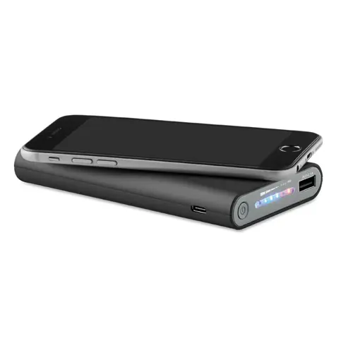 Power bank in ABS con finitura gommata e ricarica wireless e conettore USB-C da 8000mAh
