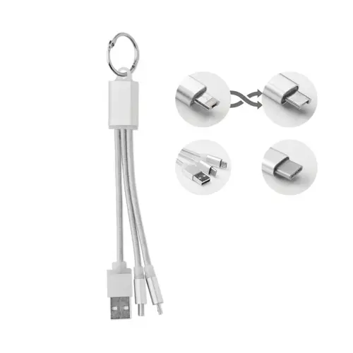 Portachiavi in metallo con cavo a 3 connettori USB e USB-C e mirco USB