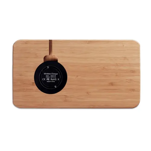 Portaoggetti da scrivania in bambù con caricatore wireless da 5W
