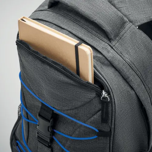 Zaino in poliestere 600D con cordini sulla parte frontale visibili al buio e tasche in rete laterali 29x16x46cm