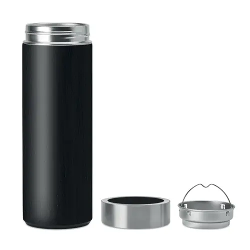 Borraccia da 400ml a doppio strato inox rivestito in bambù con infusore