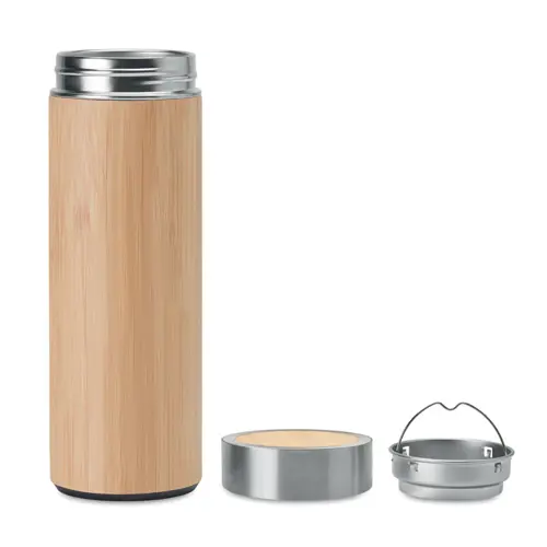 Borraccia da 400ml a doppio strato inox rivestito in bambù con infusore
