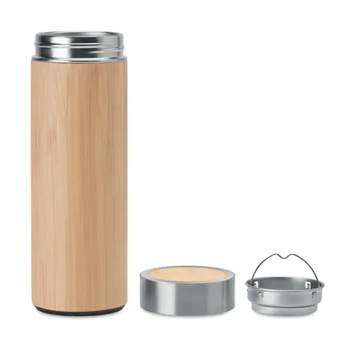 Borraccia da 400ml a doppio strato inox rivestito in bambù con infusore