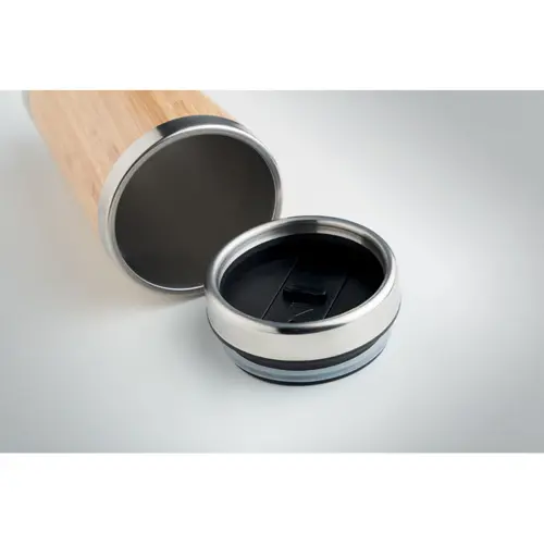 Thermos doppio strato con tappo in plastica e finiture in bambù 400ml