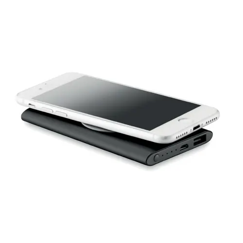 Power bank in alluminio piccolo e piatto con ricarica wireless e conettore USB-C da 4000mAh