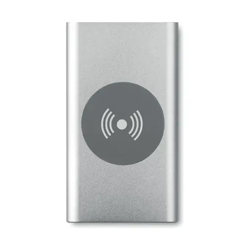 Power bank in alluminio piccolo e piatto con ricarica wireless e conettore USB-C da 4000mAh