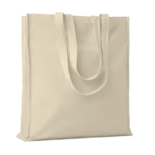 Shopper in cotone a soffietto con manici lunghi in colore naturale da 140gr 38X9X42cm