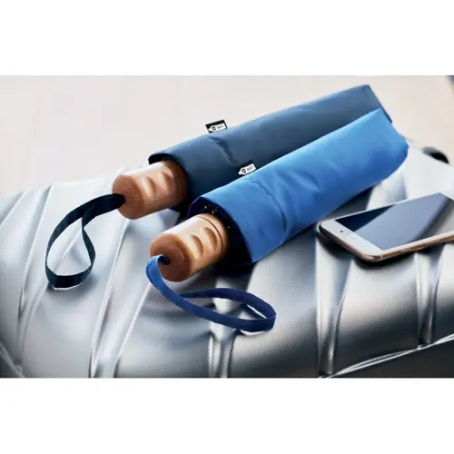 Ombrello pieghevole in RPET con manico in legno e custodia abbinata ø990x510mm