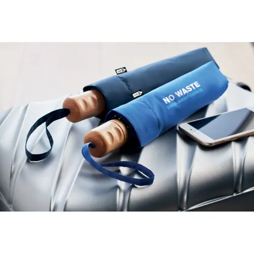 Ombrello pieghevole in RPET con manico in legno e custodia abbinata ø990x510mm