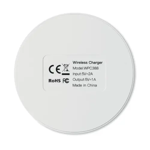 Caricatore wireless di colore bianco e compatto da 5W