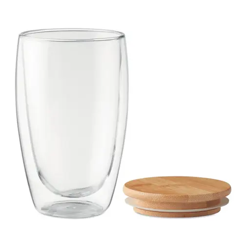 Bicchiere in vetro borosilicato e tappo in bambù 450ml