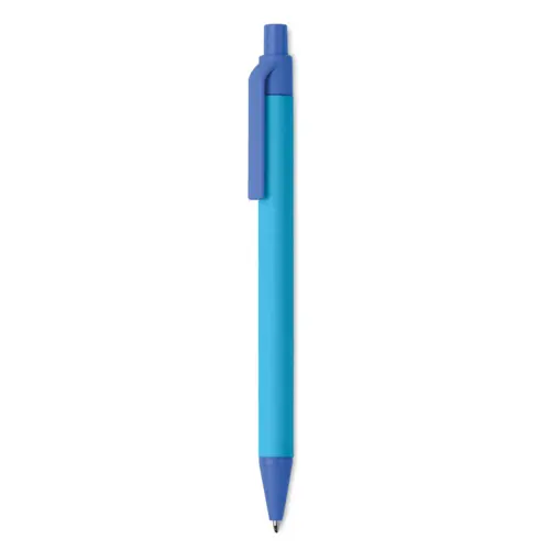 Penna a sfera in cartone e PLA di mais disponibile in vari colori con meccanismo a scatto e refill blu