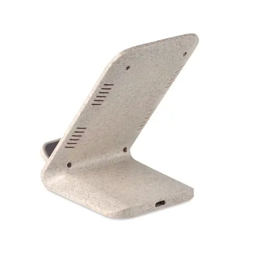 Supporto per smartphone in paglia ecologica e ABS con caricatore wireless da 10W