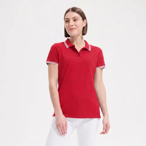 Maglietta polo SOL'S PASADENA da donna in 100% cotone pettinato ringspun con collo e giromaniche a righe in contrasto da 200gr