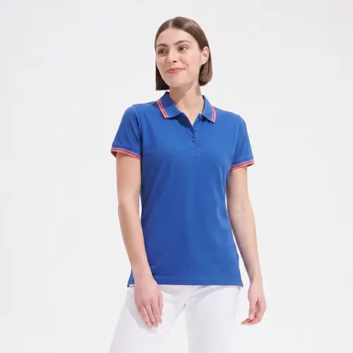 Maglietta polo SOL'S PASADENA da donna in 100% cotone pettinato ringspun con collo e giromaniche a righe in contrasto da 200gr