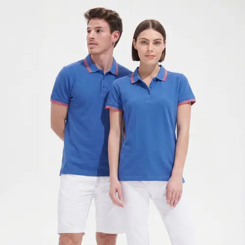 Maglietta polo SOL'S PASADENA da donna in 100% cotone pettinato ringspun con collo e giromaniche a righe in contrasto da 200gr