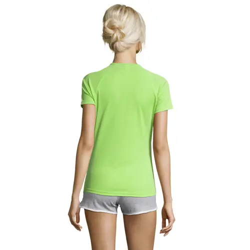T-shirt da donna sportiva colori assortiti a girocollo con maniche taglio raglan in poliestere traspirante 140gr