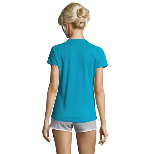 T-shirt da donna sportiva colori assortiti a girocollo con maniche taglio raglan in poliestere traspirante 140gr