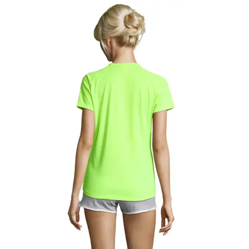 T-shirt da donna sportiva colori assortiti a girocollo con maniche taglio raglan in poliestere traspirante 140gr