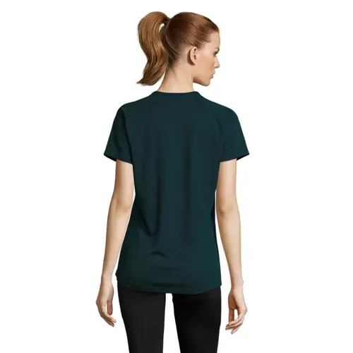 T-shirt da donna sportiva colori assortiti a girocollo con maniche taglio raglan in poliestere traspirante 140gr