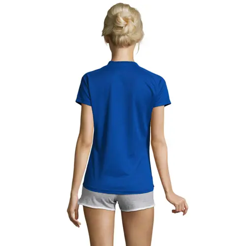 T-shirt da donna sportiva colori assortiti a girocollo con maniche taglio raglan in poliestere traspirante 140gr