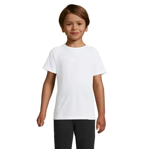 T-shirt da bambino unisex sportiva colori assortiti a girocollo in poliestere traspirante 140gr