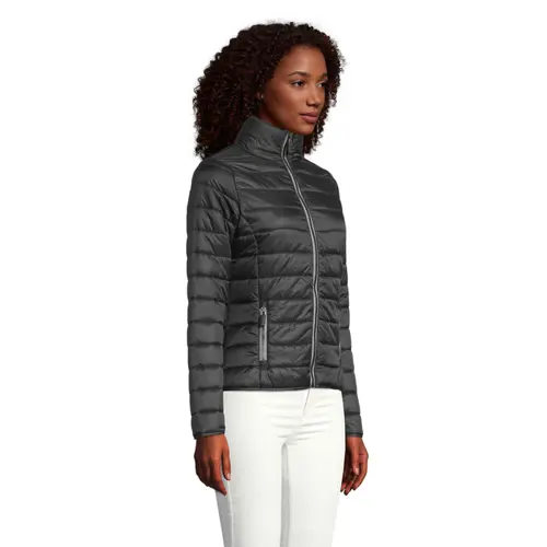 Piumino leggero da donna colori assortiti con fodera e zip a contrasto taglio aderente in nylon e poliestere 180gr