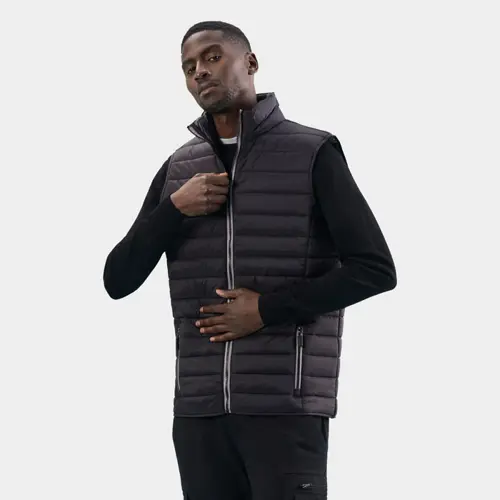 Smanicato da uomo colori assortiti con fodera e zip a contrasto taglio aderente in nylon e poliestere 180g