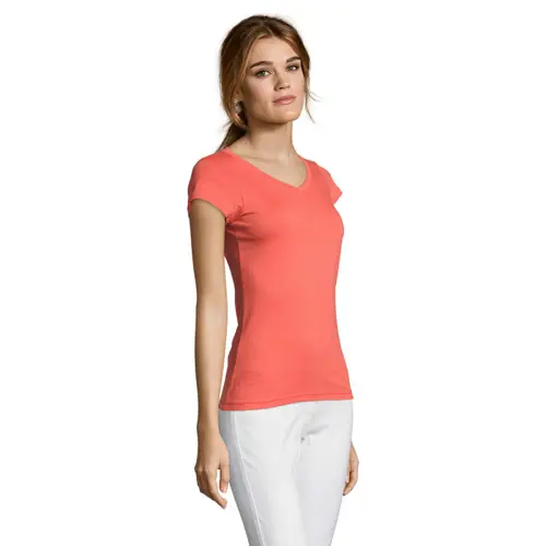 T-shirt da donna colori assortiti scollo a v taglio sfiancato 100% cotone 150gr