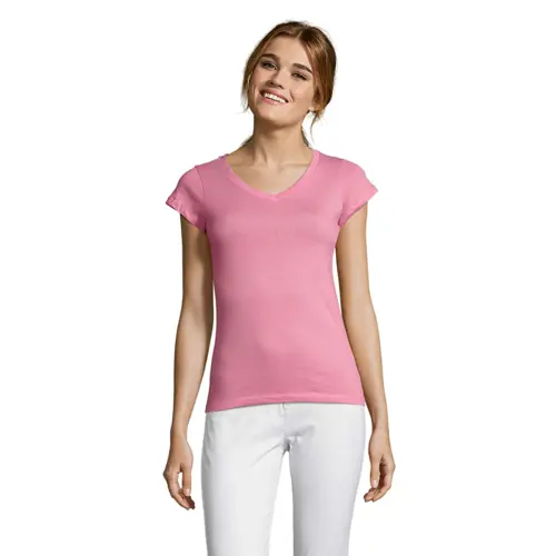 T-shirt da donna colori assortiti scollo a v taglio sfiancato 100% cotone 150gr