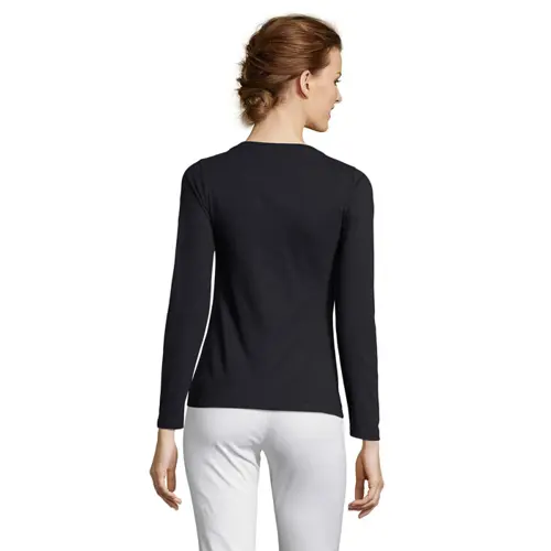 Maglietta da donna a maniche lunghe colori assortiti a girocollo taglio sfiancato 100% cotone semipettinato 150gr