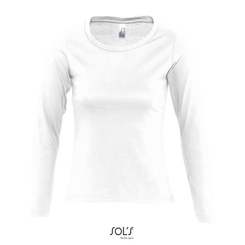 Maglietta da donna a maniche lunghe colori assortiti a girocollo taglio sfiancato 100% cotone semipettinato 150gr