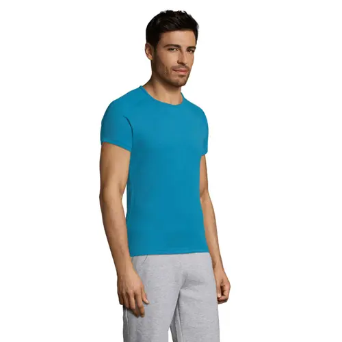 T-shirt da uomo sportiva colori assortiti a girocollo con maniche taglio raglan in poliestere traspirante 140gr