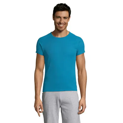 T-shirt da uomo sportiva colori assortiti a girocollo con maniche taglio raglan in poliestere traspirante 140gr
