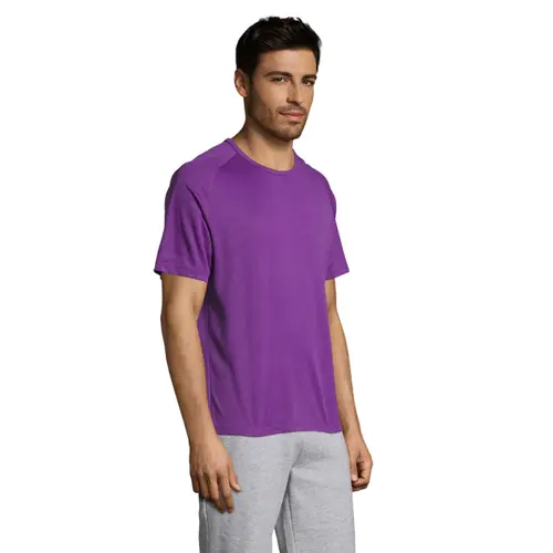 T-shirt da uomo sportiva colori assortiti a girocollo con maniche taglio raglan in poliestere traspirante 140gr