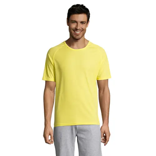 T-shirt da uomo sportiva colori assortiti a girocollo con maniche taglio raglan in poliestere traspirante 140gr