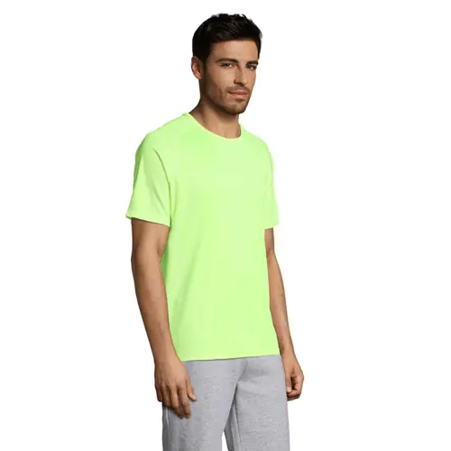 T-shirt da uomo sportiva colori assortiti a girocollo con maniche taglio raglan in poliestere traspirante 140gr