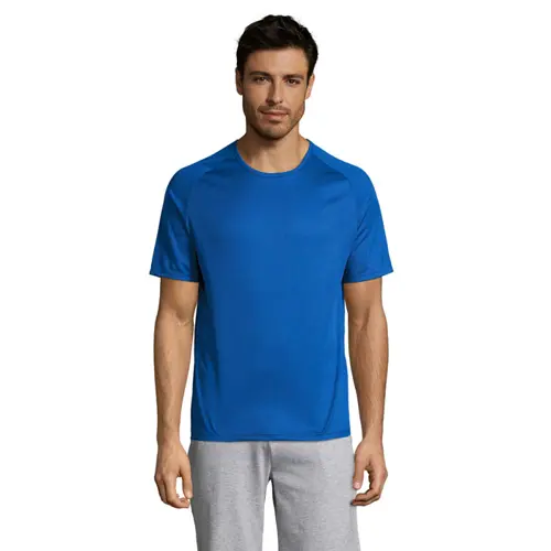 T-shirt da uomo sportiva colori assortiti a girocollo con maniche taglio raglan in poliestere traspirante 140gr